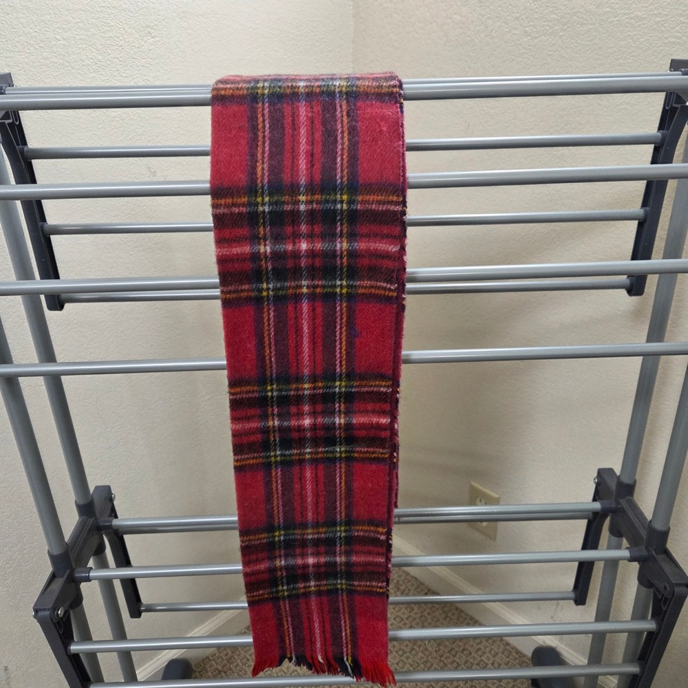 Nasharr Vintage Red Plaid Tartan Scarf Made in Japan Soft Acrylic 54x12 Fringed